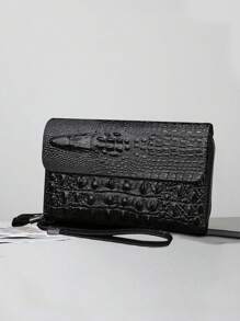 新款复古男士鳄鱼纹手提包，双拉链手拿包，可手拿，大容量双层手机钱包卡包，时尚商务圣诞礼物，鳄鱼纹随机搭配