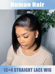 折扣鲍勃假发真人发 13x4 蕾丝前假发女士礼物，短款无胶蕾丝前鲍勃假发直发预拔 200 密度自然色 8 10 12 14 16 英寸