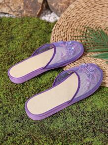 2024 Fashionable Handmade Pearl Decorated Indoor/Outdoor Dual-Use Mesh Slippers - Purple - View 8