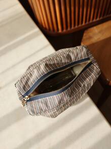 Japanese Style Plaid Striped Makeup Bag, Multi-Functional Zipper Storage Bag, Travel Portable Bag, Medium Bag Organizer - Multicolor - View 7