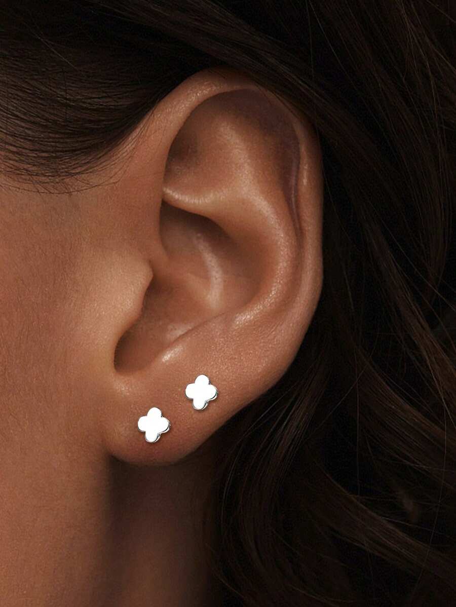 1 Pair S925 Sterling Silver Exquisite And Compact Four Leaf Clover Petal Screws, Ear Studs, Drip Glue Screws, Buckle Ear Studs, Daily Outfit,Party Wear The Best Gift For Girlfriend, Mother, Sisters