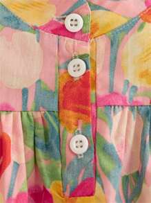 女婴夏季新款盖袖全身印花连衣裙，女婴圆领图案公主裙