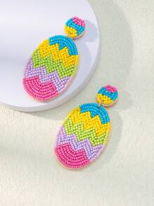 WinLeaf 1 Pair Easter Egg Handmade Beaded Earrings - Multicolor - View 3