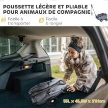 PawHut Poussette pour chien, poussette chien pliable à 4 roues, avec tige de poussée réglable, sac de rangement, coussin lavable, pour chiens miniatures jusqu'à 4 kg, gris - Gris - Voir 3