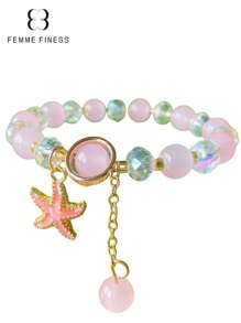 1 pieza Pulsera para niña marca Finess color rosa, pulsera hecha a mano con cuentas con diseños lindos de animales, océano y estrellas, adecuado para niños de 3 a 6 años, regalo de joyería de juguete colorida