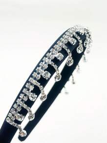 1 件波西米亚风格水钻镶嵌银链流苏头带，奢华发饰（链条位置随机） - 銀色 - 查看 4