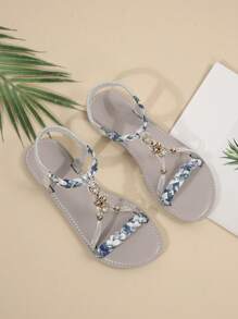 Women's Vintage-Style Beaded Sandals, Flat Woven Casual Outdoor Slippers, Summer