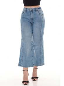 Pantacourt Jeans Wide Fit Comfortable Comfy Loose Legs Premium Fabric With Stretch Lycra Mid Waist Fact Jeans - Rửa trung bình - Xem 6