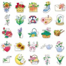 50 piezas de pegatinas con dibujos de flores y dibujos animados para decorar cuadernos, autos y botellas de agua
