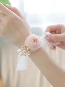 1pc Pink Rose Corsage With Metal Alloy High-End Wrist Flower Suitable For Wedding Decoration, Formal Party, Prom Event
