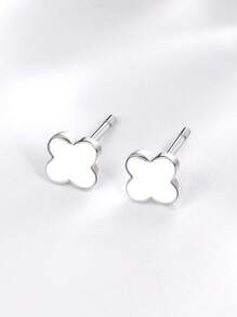 1 Pair S925 Sterling Silver Exquisite And Compact Four Leaf Clover Petal Screws, Ear Studs, Drip Glue Screws, Buckle Ear Studs, Daily Outfit,Party Wear The Best Gift For Girlfriend, Mother, Sisters
