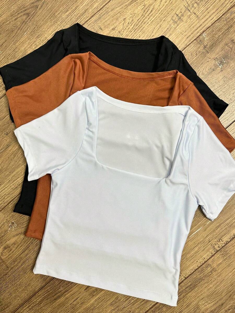 Square Suplex Cropped With Lining Casual Women's Kit With 3 - Black/Brown/White - View 1