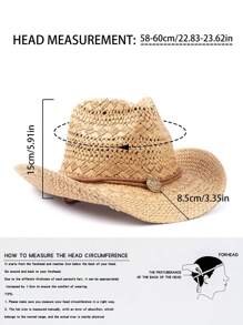 1pc Solid Color Boho Laser Cutout Rhinestone Decor UV Protection Western Cowboy Woven Straw Hat, Panama Straw Brimmed Hat, Unisex Fashion Casual Commuter, For All Seasons