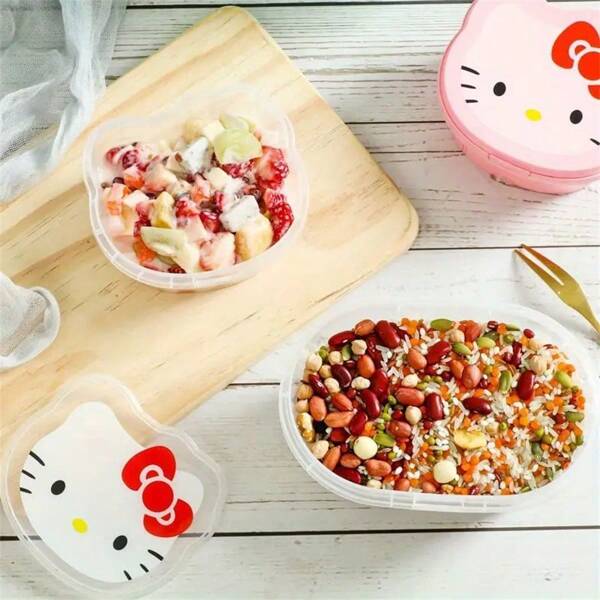 Sanrio (Autorizado) 2 Piezas de Caja de Almuerzo de Dibujos Animados Hello Kitty de Sanrio - Con tapa a prueba de fugas, contenedor de comida y fruta, adecuado para bocadillos, almuerzos y almacenamiento. Caja multifuncional, adecuada para diversos escenarios.