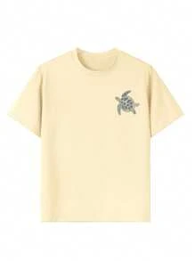 1pc Girl's Casual Graphic Print Crew Neck Short Sleeve T-Shirt, Suitable For Summer Student Wear, Children's Clothing - Swimming Turtle Artistic Style T-Shirt, Inspiring Imagination And Self-Expression! Girls' Graphic Tee, Summer Top, Teen Clothing - Apricot - View 5