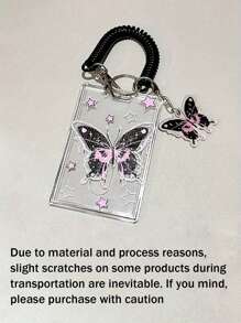 حامل بطاقات أعمال أكريليك أسود بتصميم فراشة و-نجمة، مع سلسلة مفاتيح رياسية، يستخدم لالتقاط الصور وتخزين البطاقات، حامل بطاقات أعمال لعيد الحب، محفظة حامل بطاقات أعمال، حامل بطاقات ائتمان، حامل بطاقة هوية