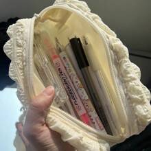 1 pieza Estuche lápices con forma de crema batida de gran capacidad, bolsa de papelería, bolsa de cosméticos con lindo dije aleatorio para estudiantes, color rosa