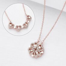 1pc New Style Heart-Linked Four-Leaf Clover Necklace, Foldable Heart Shape Fashion Choker Necklace, Suitable For Daily Wear