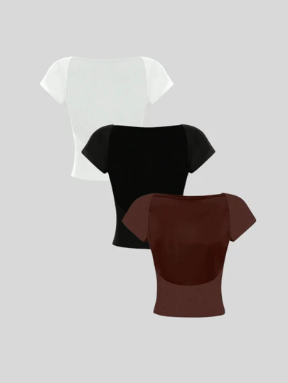 Kit com 3 Cropped Aberto Nas Costas Nua Suplex Modelagem Acinturada Blusa Aberta