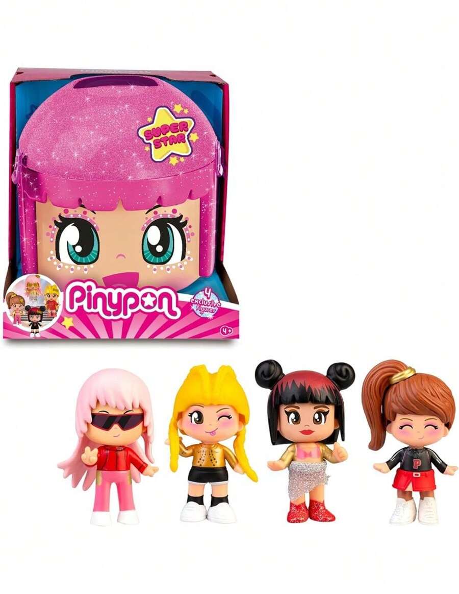 Pinypon Cabeza Super Stars Con 4 Figuras Exclusivas, ¡Tiene un asa para que puedas llevártelo a todas partes!, Además, incluye un escenario y un micrófono para que puedas actuar y cantar como una verdadera estrella. - Rosa - Ver 1