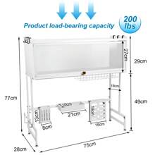 Two-Tier Dish Rack On The Sink, Multi-Purpose Shelf With Cutting Board Holder, Chopstick Holder, Knife Holder And Soap Dish, Carbon Steel Sink Organizer With Additional Baskets, 65x30x78cm / 75x30x78cm, Black / White
