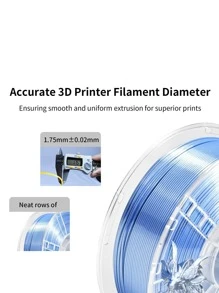 Silk Blue Silver Gradient PLA 1KG 3D Printed Filament, Bi-Color Gradient, High Toughness, Shiny Texture, Diameter 1.75mm, Low Shrinkage, Dimensional Accuracy +/- 0.02mm, Smooth Surface Plastic Material [Spool Color Random]