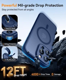 Coque magnétique compatible avec iPone 16/15/14/13/12/11, mise à niveau [Protection complète de l'appareil photo] [Compatible avec Magsafe] [Translucide mat] Coque de protection antichoc pour téléphone