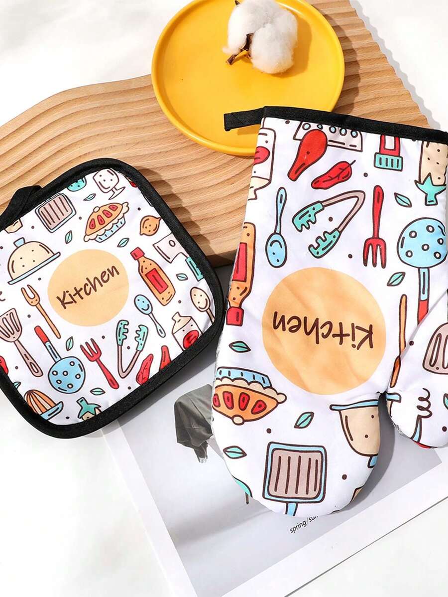 2 piezas Guantes de cocina resistentes al calor, aptos para microondas, hornear y horno a altas temperaturas, utensilios y equipos de cocina para fiestas y vacaciones, artículos indispensables para el hogar y la cocina, amigables para la organización - Multicolor - Ver 1