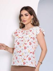 Women's Crepe Blouse With Beautiful Floral Print - White - View 3