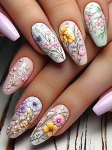 2 pezzi Adesivi per unghie floreali 5D colorati, con fantasia di fiori e foglie in rosa brillante, blu e sfumata, decorazione romantica per manicure fai-da-te, adatta per primavera-estate, con gel polish autoadesivo, decalcomanie e accessori per arte di unghie