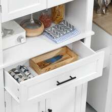 HOMCOM Armoire de cuisine buffet cuisine vaisselier meuble de rangement style moderne avec placards, étagères réglables, tiroir, et niche, pour salle à manger, salon, 74 x 39,5 x 183 cm, blanc - Blanc - Voir 8