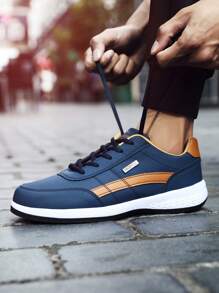 男士休闲运动鞋，防滑轻便皮鞋，适合户外、健身、室内跑步 - 藍色 - 查看 4