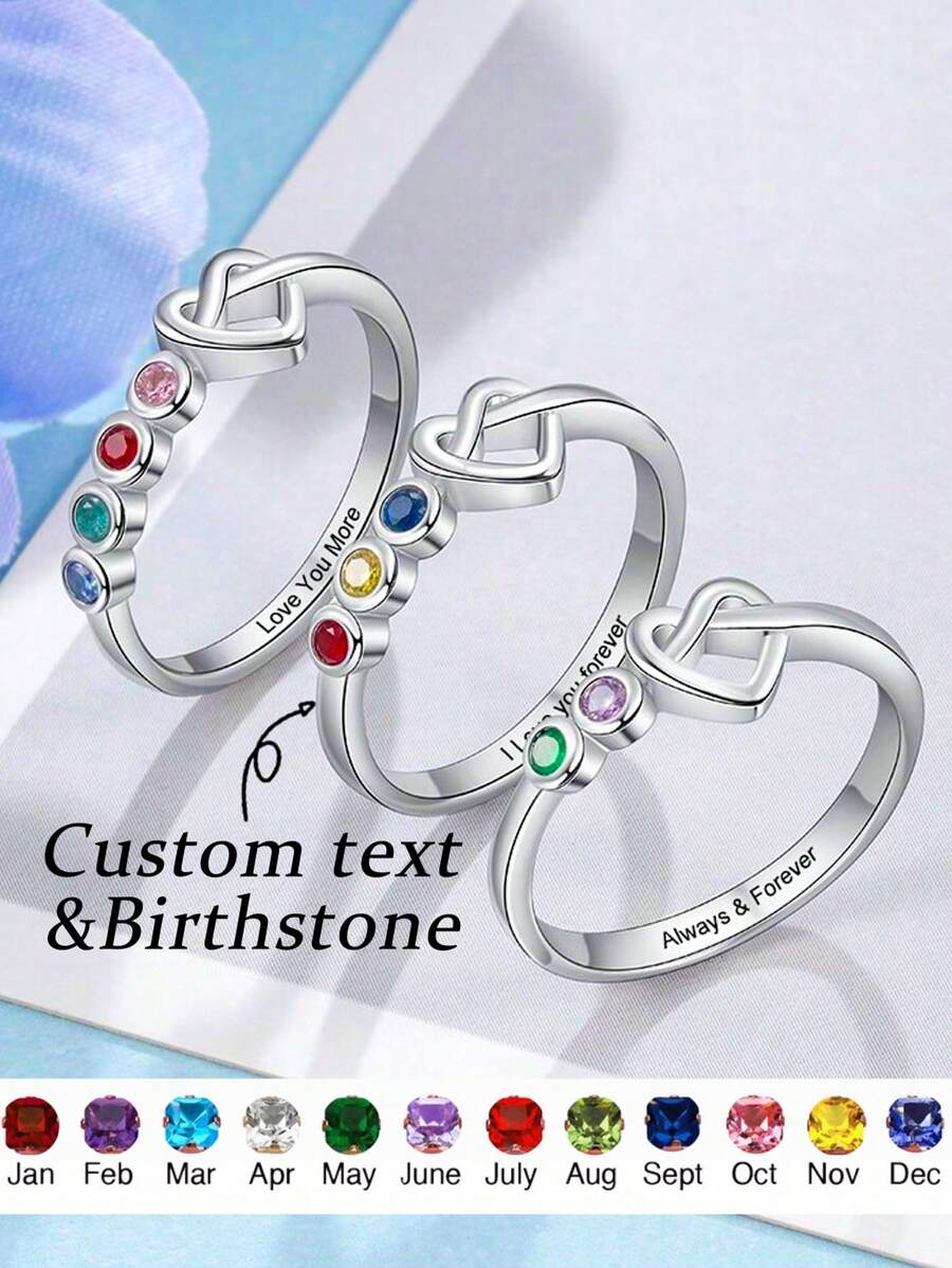 1pc Personalized Custom Birthstone Ring,Mother's Day Gifts,Customized Family Birthstone,Women Fine Ladies Jewelry Gift ,Anniversary Jewelry Gift Valentines Gift - Three Birthstones - View 1