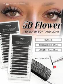 Winky Beauty 12 pares de racimos de pestañas florales 5D de estilo de hada, de rápido florecimiento, adecuadas para cosplay, cómics, anime, Halloween, etc. Hebras suaves, material de visón, pestañas individuales esponjosas, volumen en forma de C, pestañas postizas, herramienta de maquillaje, para artistas de pestañas y salones, 0.07mm, forma D, longitud de 8-15mm