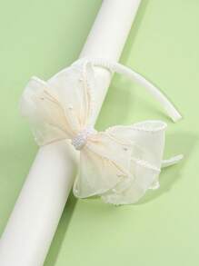 1pc Solid Color Bow Hair Band,Tulle Faux Pearl Headband,Fashion Hair Accessories For Toddlers Kids Daily Use Gifts