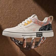 男士春季休闲运动鞋，新款时尚拼色低帮休闲运动鞋，学生滑板鞋 - 黑與白 - 查看 3