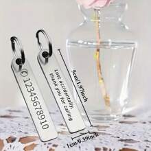 1pc Customized Text Car Anti-Lost License Plate, Stainless Steel Keychain With Contact Information Tag, Personalized Name Keychain, Simple Unplated Metal Keyring - Multicolor - View 4