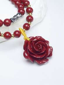 1 件天然朱砂手链，高纯度紫金砂多层珠手链，DIY 多圈串珠手链，朱砂玫瑰项链，弹力手链，毛衣链，复古手链，女士珠宝礼物 - 酒紅色 - 查看 2