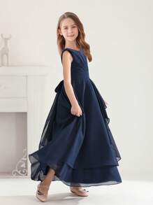 Teen Girl Navy Blue Chiffon Maxi Dress - Royal Blue - View 7