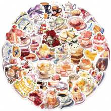 50 Piezas Paquete de pegatinas de estilo Ins de dibujos animados para el té de la tarde | Pegatinas estéticas de vinilo para scrapbooking, diario, parachoques, monopatín, botellas de agua, dibujos animados, casco, coche