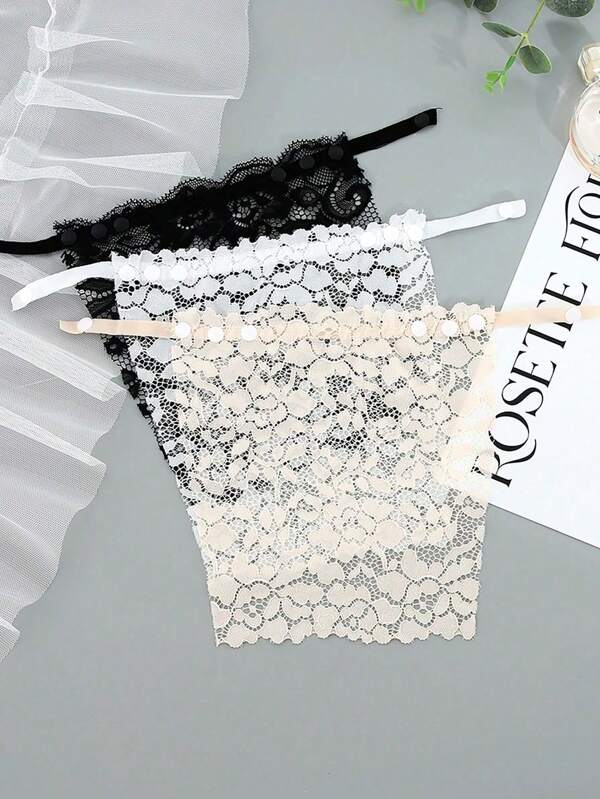 3pcs/Set Black & White & Nude Lace Detachable Bra Bandeau With Removable Straps For Anti-Slip, Suitable For Daily Wearing