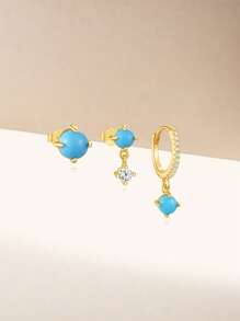 5 件/4 件绿松石 S925 纯银耳钉 女士时尚首饰套装