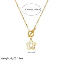 1 件简约白色贝壳花项链，奢华小众设计，复古欧美不锈钢法式毛衣链/颈链 - 花朵白貝項鍊 - 查看 5