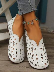 新款轻便平底步行鞋，镂空设计透气女式木屐 - 白色 - 查看 6