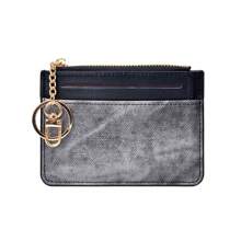 Two Pieces S Holder Portable Women Zipper Coin Purse With Key Chain PU Leather Credit Business Case Gift Mini Wallet Wallet Keychain Card Wallet - Multicolor - View 11