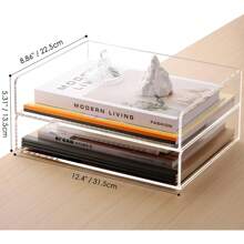 Acrylic Paper Tray Organizer For Desk, Desk Organizers And Accessories, 2 Pack Stackable Paper Organizer For Letter, Documents, Books, Magazines, Crystal-Clear File Organizer - Enlarged File Trays 2 Tier - View 11