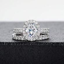 ANU JEWEL 橢圓形莫桑石戒指套裝,結婚銀戒指,訂婚新娘珠寶 - 白色 - 查看 6