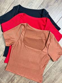 Square Suplex Cropped With Lining Casual Women's Kit With 3 - Black/Red/Brown - View 1