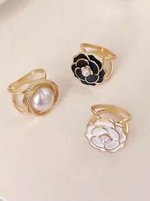 4PCS Exquisite Golden-Tone Pearl Embellished Scarf Clasps - Elevate Your Style With Luxurious Accents, Perfect For Adding A Touch Of Sophistication To Any Outfit, Ideal For Formal Events Or Everyday Wear - Gold - View 3