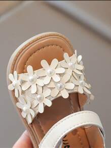 1 Pair Children Pearl Flower Hook And Loop Soft Bottom Lightweight Non-Slip Sandals, Very Comfortable To Wear, Suitable For Summer Beach